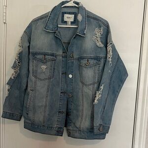 Forever 21 Light Blue Denim Jean Jacket Size Small Distressed